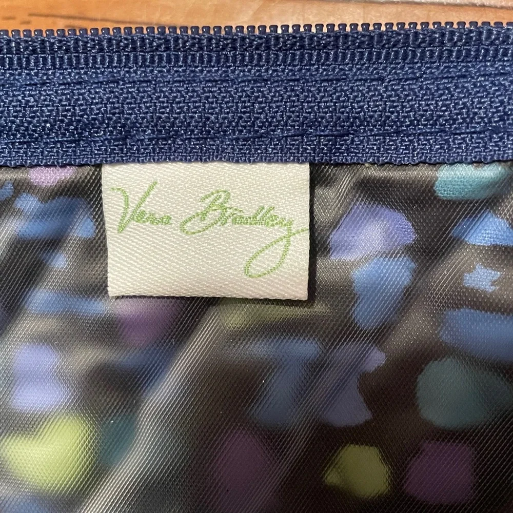 Vera Bradley Indigo Pop Blue Flowers Large Waterproof Cosmetic Travel Zip Bag - Picture 5 of 7